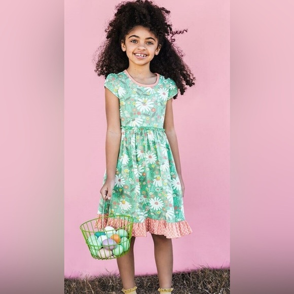 Matilda Jane Dress Girls Sz 6 Bumble Bees Daisy Floral Ruffle Stretchy Twirl - Picture 1 of 9